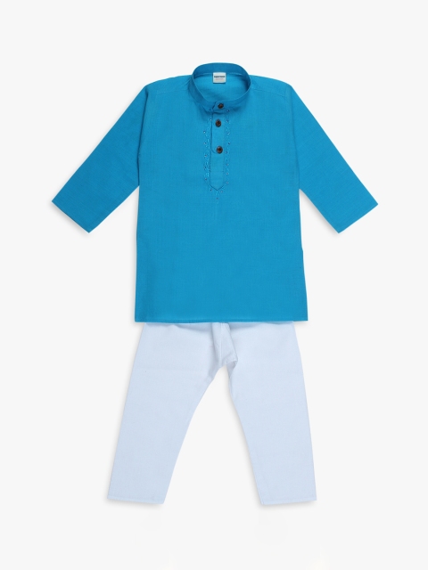 

Superminis Boys Blue & White Solid Kurta with Pyjamas