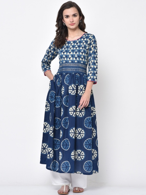 

FLAVIDO Women Navy Blue Printed Anarkali Kurta