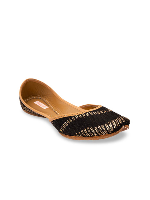 

Jivaana Women Black Embellished Leather Mojaris