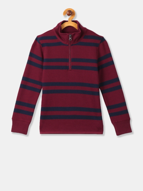 

GAP Boys Maroon & Navy Blue Striped Mandarin Collar T-shirt