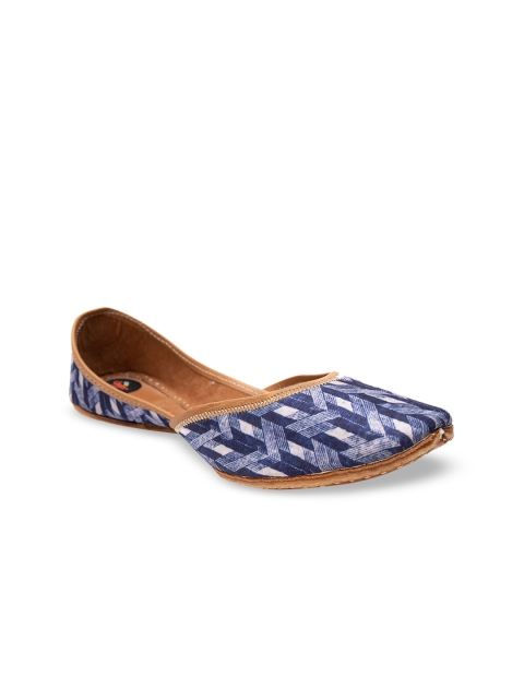 

Jivaana Women Blue Printed Leather Mojaris