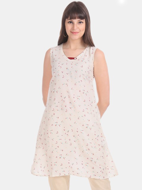 

Karigari Women White Printed A-Line Kurta