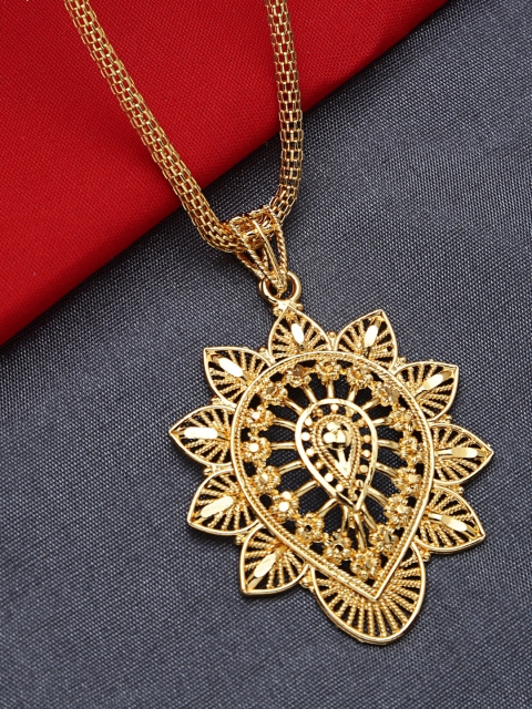 

ZeroKaata Gold-Plated Leaf-Shaped Ethnic Handcrafted Pendant With Chain