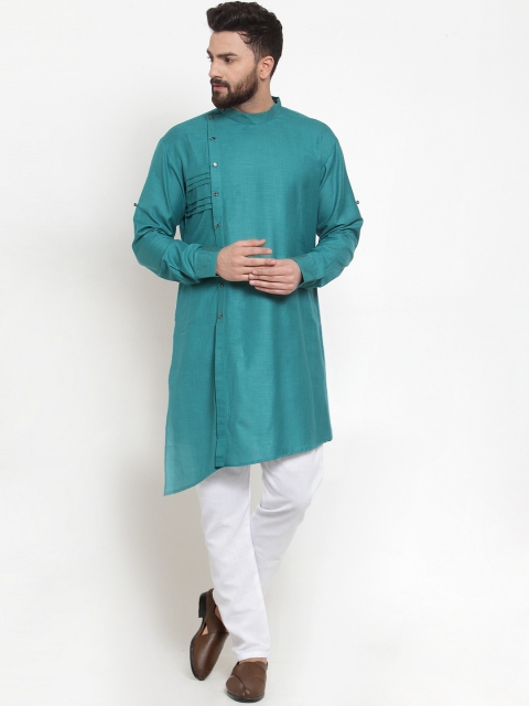 

TREEMODA Men Sea Green Solid Linen Kurta with Pyjamas