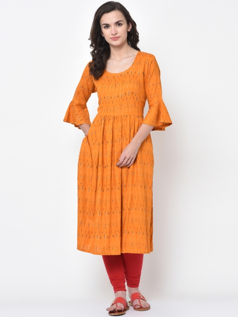 

FLAVIDO Women Mustard Yellow Printed Anarkali Kurta