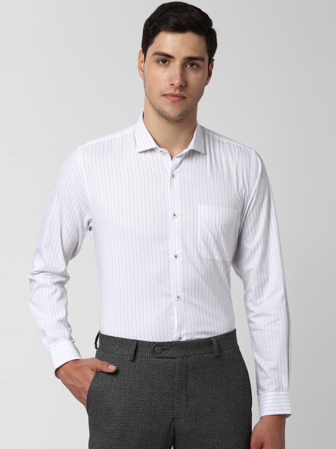 Men White & Black Slim Fit Striped Formal Shirt