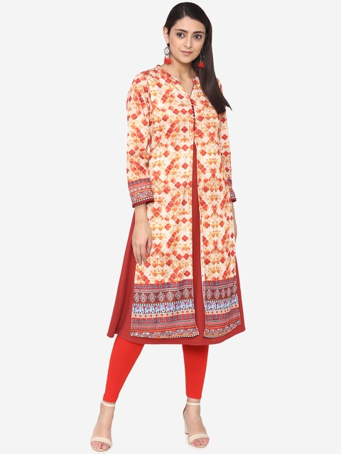 

Laabha Women Orange Printed A-Line Kurta