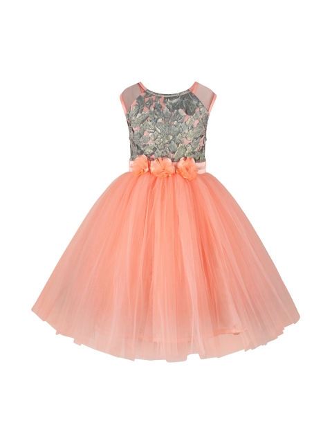 

Toy Balloon kids Girls Peach-Coloured Self Design Fit and Flare Dress