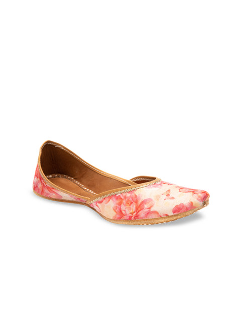 

Jivaana Women Pink Printed Leather Mojaris