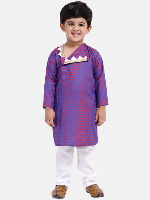 

BownBee Boys Purple & Red Self Design Jacquard Kurta with Pyjamas