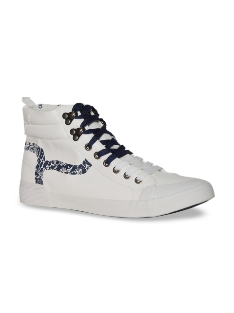 

Flying Machine Men Off-White Solid Synthetic Leather High-Top Sneakers