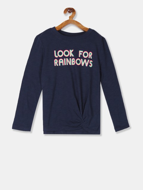 

GAP Girls Navy Blue Printed Round Neck T-shirt