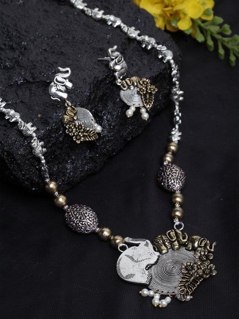 

Moedbuille Gold-Plated Silver-Toned Antique Filigree Handcrafted Jewellery Set