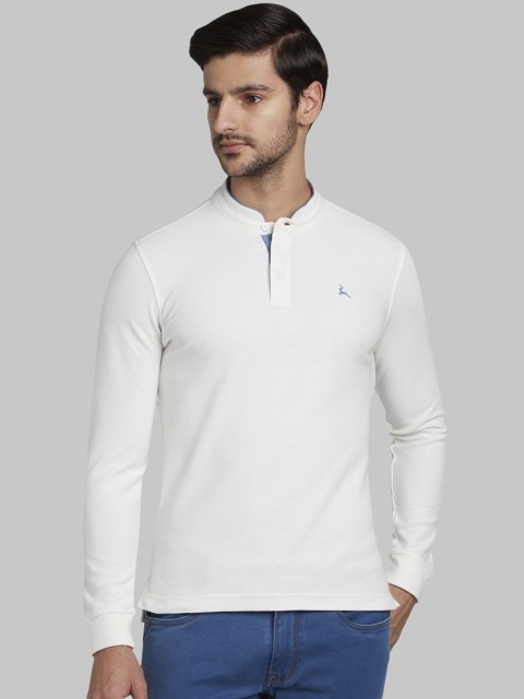 

Parx Men White Solid Mandarin Collar T-shirt