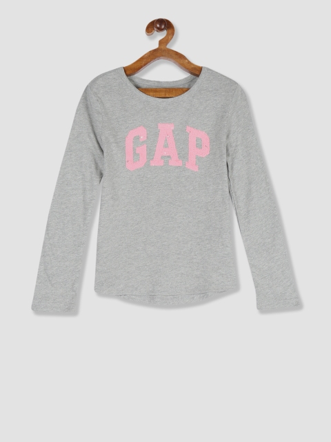 

GAP Girls Grey Melange Printed Round Neck T-shirt