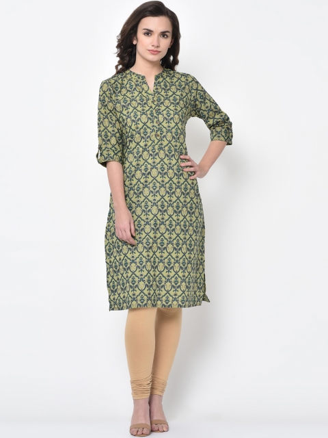 

FLAVIDO Women Green Printed Straight Kurta