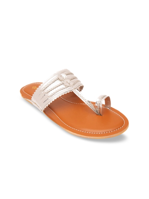 

Jivaana Women Silver-Toned Embellished Leather One-Toe Flats