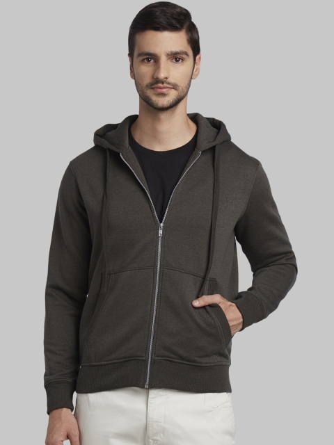

Parx Men Olive Green Solid Hooded Sweatshirt