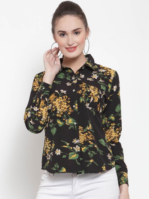 

armure Women Black & Yellow Regular Fit Printed Casual Shirt