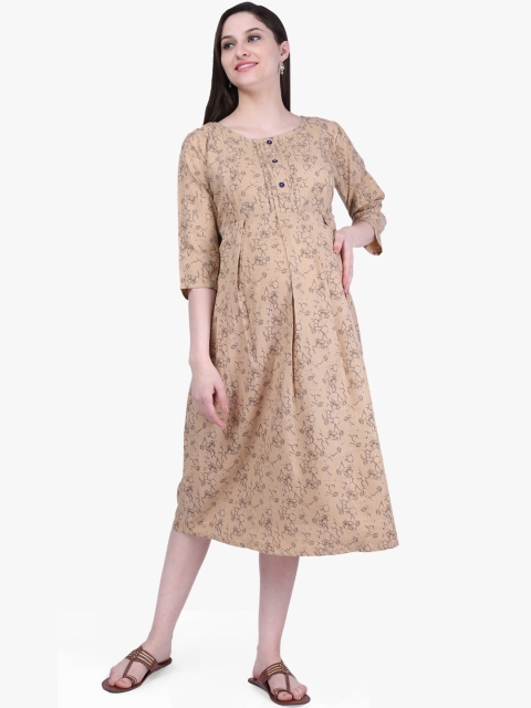 

MomToBe Women Beige Printed Maternity Fit and Flare Dress