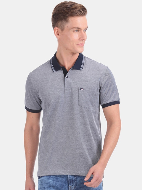 

Arrow Men Blue Solid Mercerised Cotton Polo Collar T-shirt