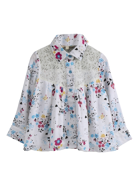 

Hugsntugs Girls White Printed Shirt Style Top