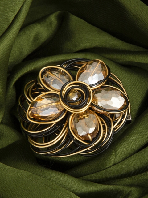 

Mali Fionna Women Gold-Toned & Black Stone-Studded Flower-Shaped Brooch