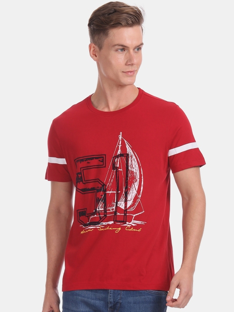 

Arrow Sport Men Red Printed Round Neck Pure Cotton T-shirt