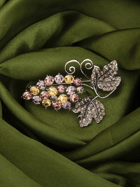 

Mali Fionna Women Silver-Toned & Pink Stone-Studded Grapes Shaped Brooch