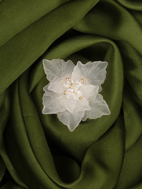 

Mali Fionna Women Gold-Toned & White Stone-Studded Beaded Flower-Shaped Brooch