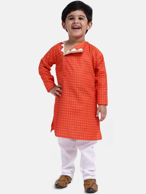 

BownBee Boys Orange & Yellow Self Design Jacquard Kurta with Pyjamas