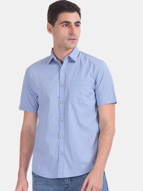 

Ruggers Men Blue Regular Fit Checked Casual Shirt