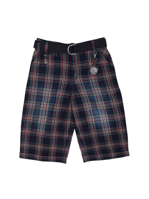 

Noddy Boys Navy Blue & Green Checked Regular Fit Regular Shorts