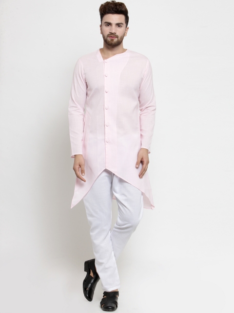

TREEMODA Men Pink Solid Linen Kurta with Pyjamas
