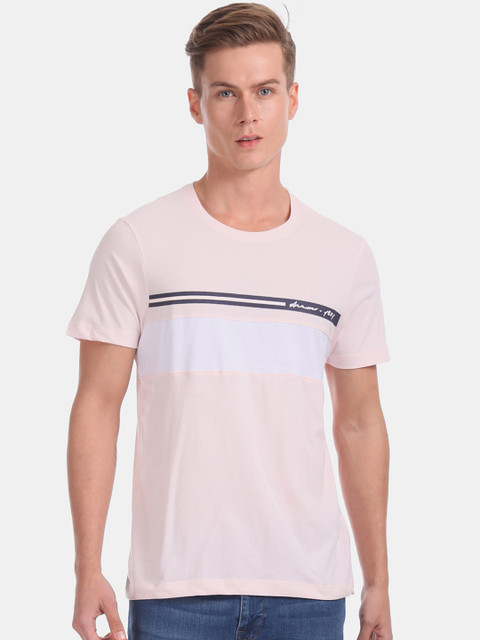 

Arrow Men Pink Printed Round Neck Pure Cotton T-shirt