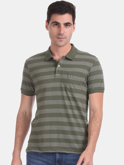 

Arrow Sport Men Green Striped Polo Collar T-shirt