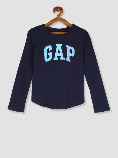

GAP Girls Navy Blue Solid Round Neck T-shirt