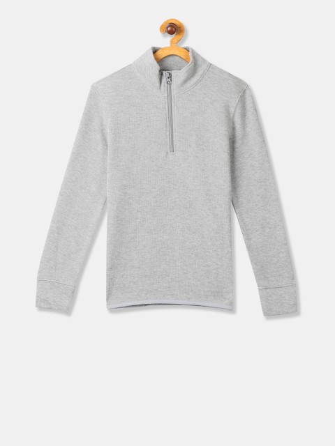 

GAP Boys Grey Melange Solid Mandarin Collar T-shirt