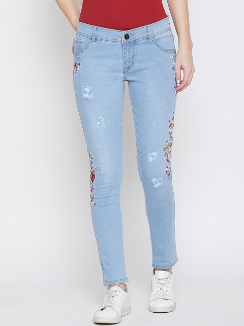 

JUMP USA Women Blue Slim Fit Mid-Rise Low Distress Jeans