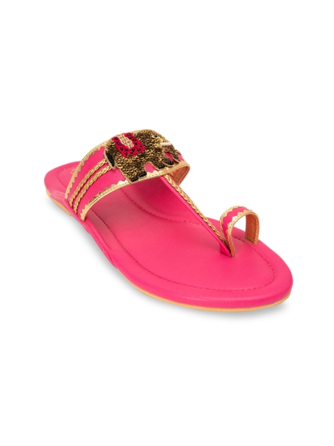 

Jivaana Women Pink Embellished Leather One Toe Flats