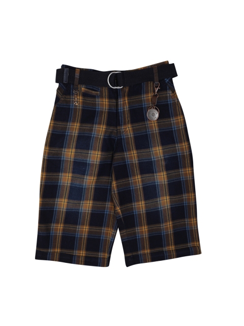 

Noddy Boys Navy Blue & Yellow Checked Regular Fit Regular Shorts