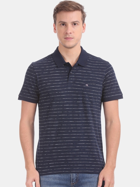 

Arrow Sport Men Navy Blue Striped Polo Collar T-shirt