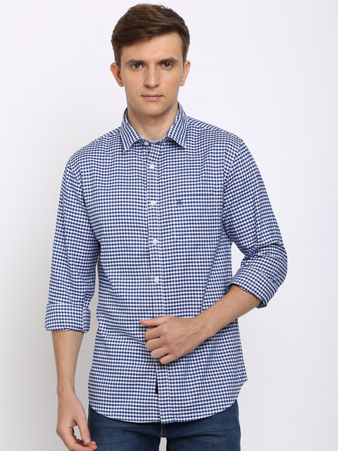 

TED HARBOR Men Blue & White Slim Fit Checked Casual Shirt