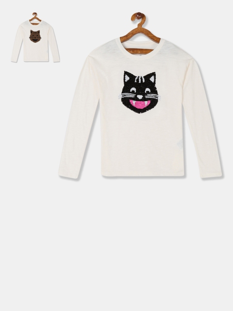 

GAP Girls Off-White Flippy Sequin Round Neck T-shirt