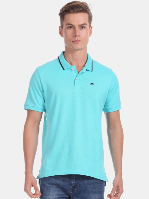Arrow Sport Men Sea Green Solid Polo Collar T-shirt
