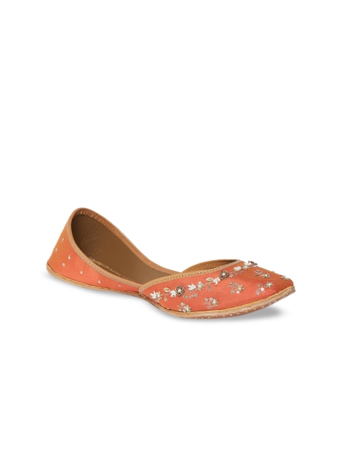 

Coral Haze Women Orange Embellished Canvas Mojaris