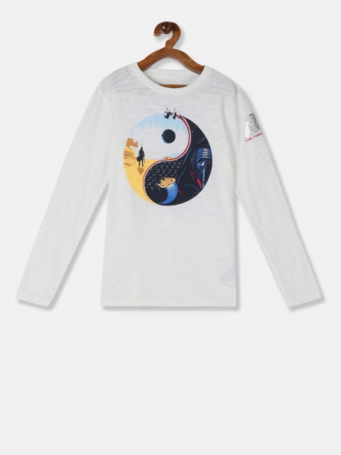 

GAP Boys White Printed Round Neck T-shirt