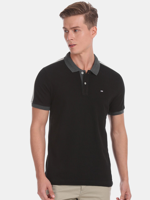 

Arrow Men Black Solid Polo Collar Pure Cotton T-shirt
