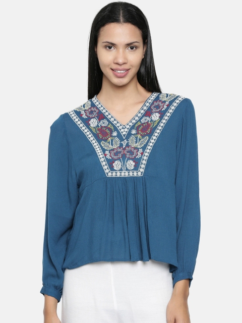 

Chumbak Women Blue Printed Peplum Top