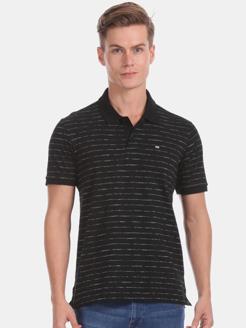 

Arrow Men Black & White Striped Polo Collar T-shirt